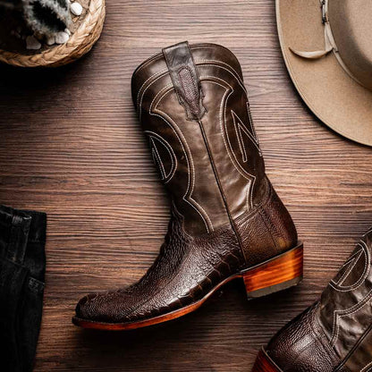 Denver Genuine Ostrich Leg Brown Cowboy Boot | Marco Di Milano Western Boots