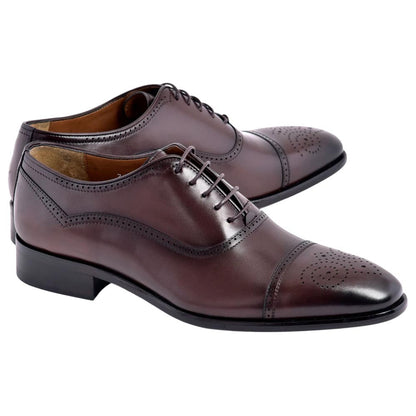 Corrente Men's Perforated Cap-Toe Oxford - Brown