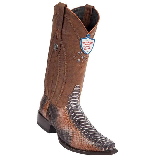 Wild West Rustic Cognac Python Snip Toe Boots
