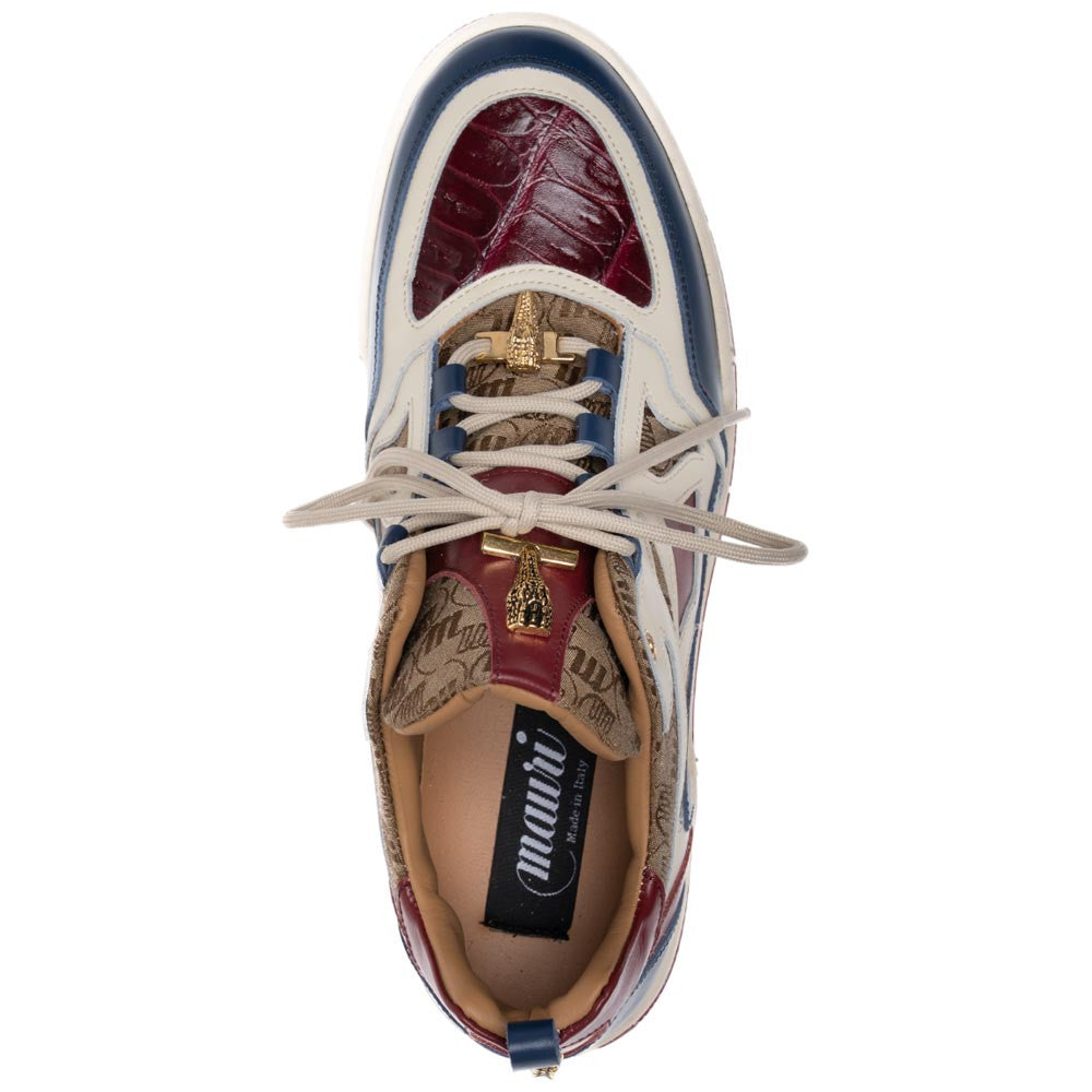 Mauri Men's Baby Crocodile Skin ABSTRACT Blue/Red Fashion Sneakers (US Men Size)