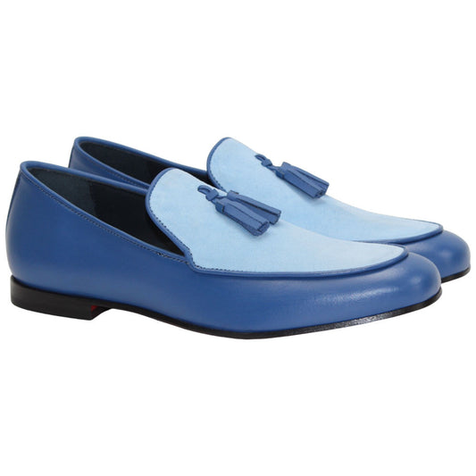 Anzio Blue/Lt. Blue Suede Dress Slip On | Duca Dress Loafers for Men