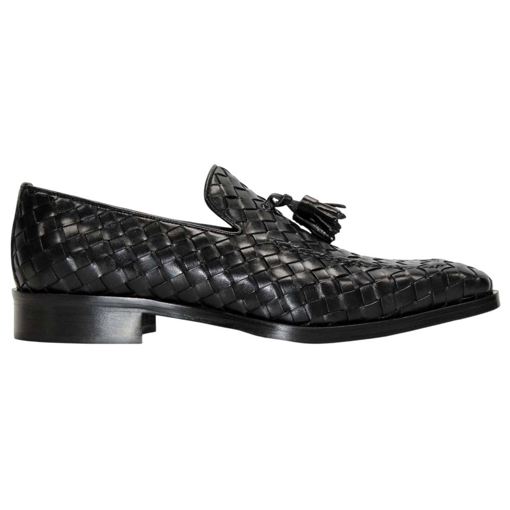 DUCA Tirrenea Black Men's Italian Woven Leather Tassel Loafers