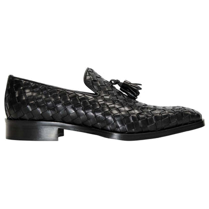 DUCA Tirrenea Black Men's Italian Woven Leather Tassel Loafers