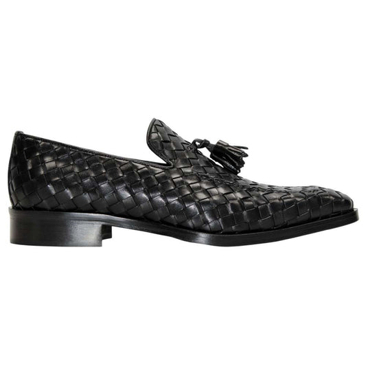 DUCA Tirrenea Black Men's Italian Woven Leather Tassel Loafers