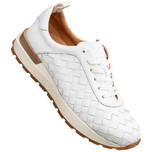 Mezlan of Spain Men's Concha Woven Calfskin White Round Toe Luxury Sneaker