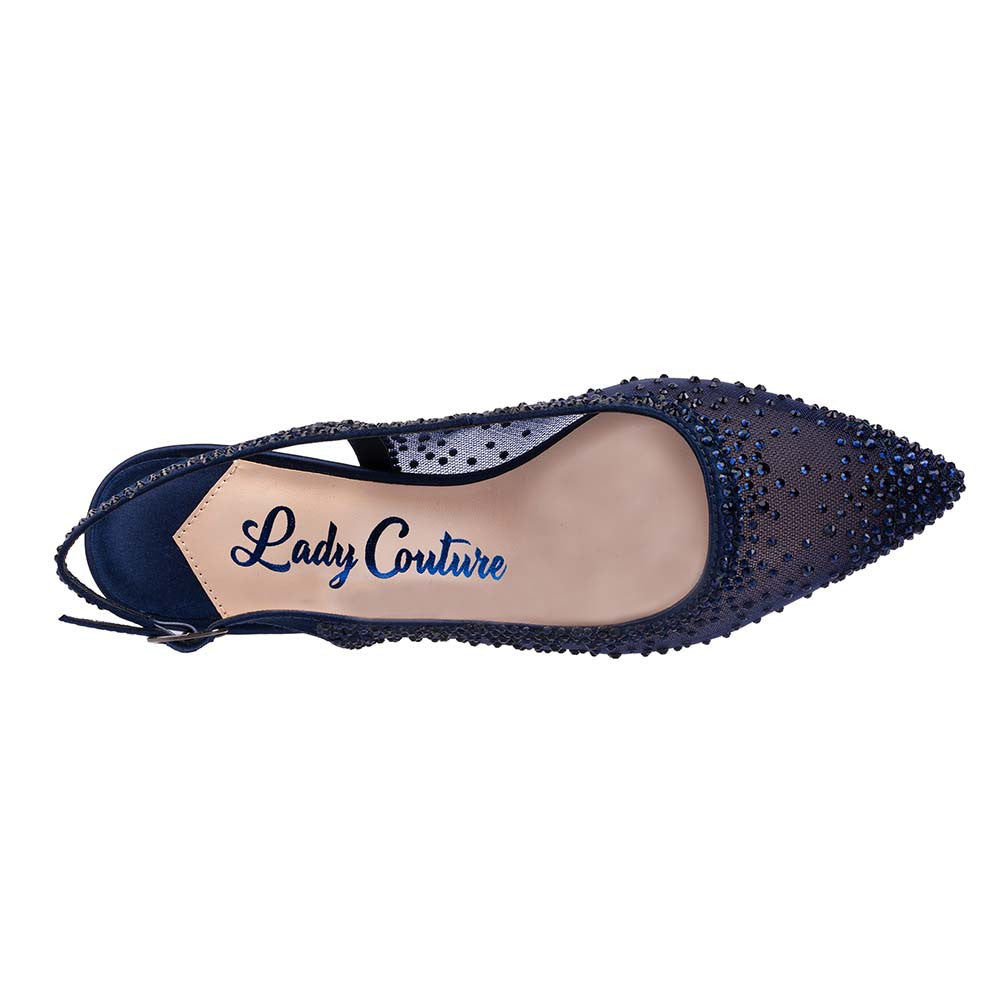 Lady Couture DEMI Navy Rhinestone Mesh Slingback Block with 2.5-Inch Heel