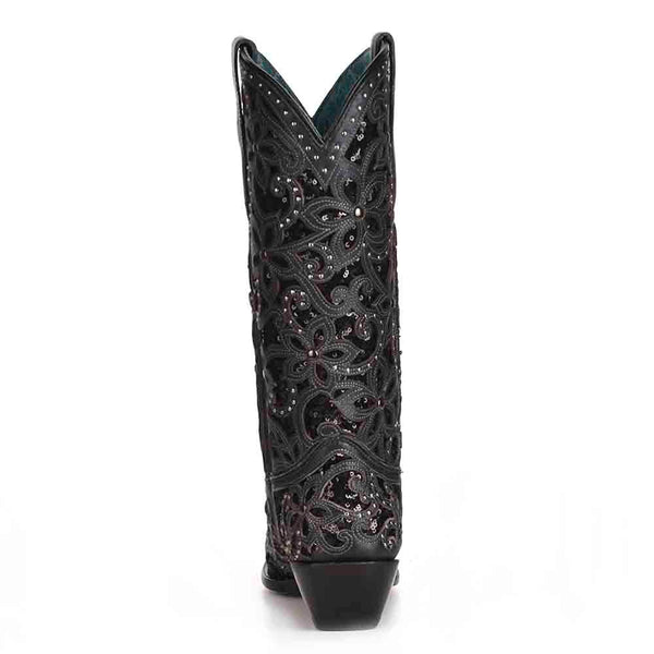 Corral Black Floral Glitter Inlay & Stud Boots