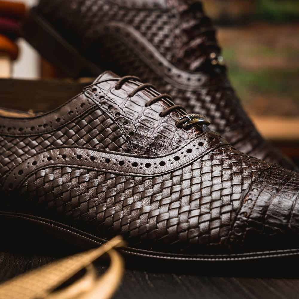 John Woven calfskin Genuine Caiman Crocodile Cap Toe Oxford | MARCO DI MILANO
