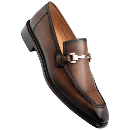 MEZLAN Men's Hand Burnished Patina Calfskin Chocolate Loafer Barsotti