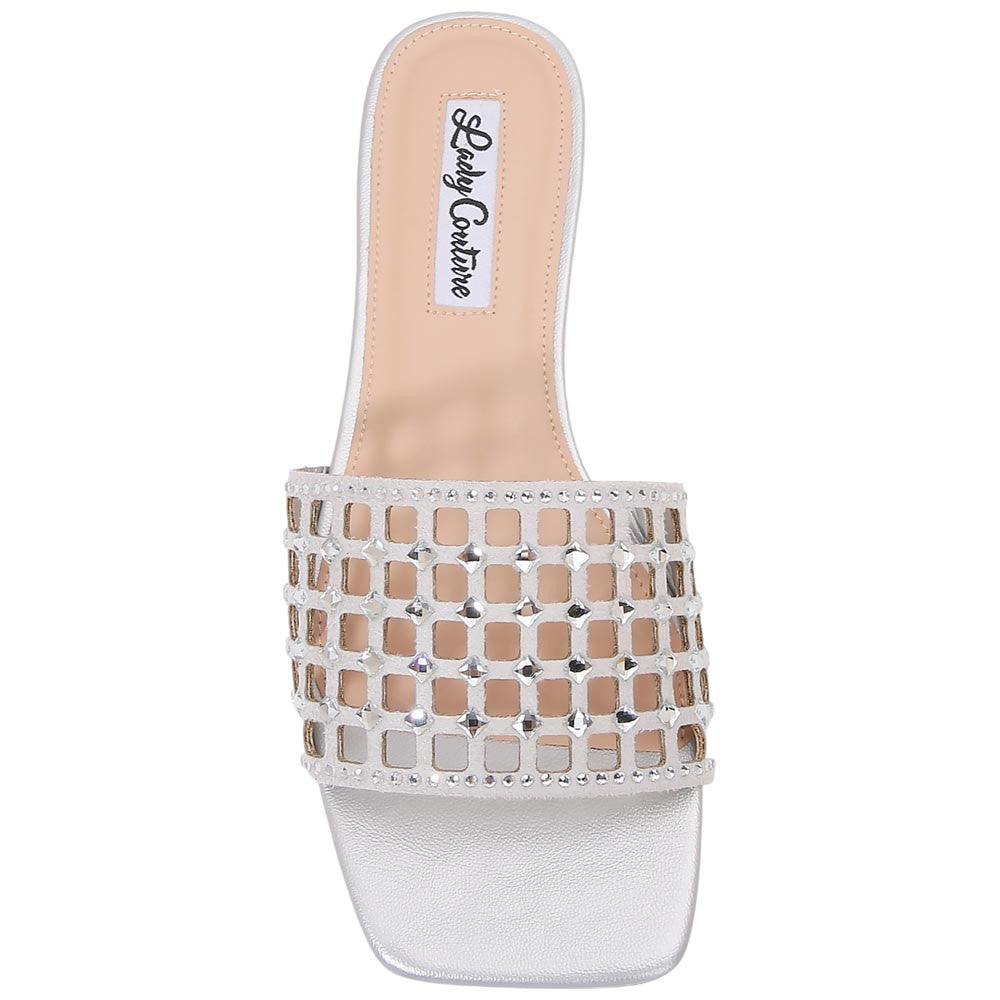 Lady Couture Women's Garden Silver Geometric Crystal Flat Slide Sandals