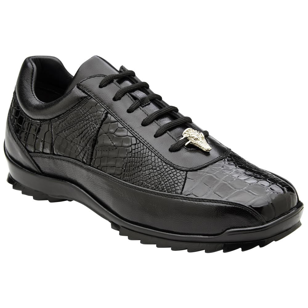 Belvedere Men’s Genuine American Alligator and Calf Black Sneaker - Coda