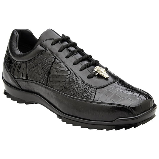 Belvedere Men’s Genuine American Alligator and Calf Black Sneaker - Coda