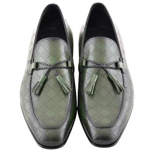 Corrente Men’s Green Tassel Almond Toe Loafer