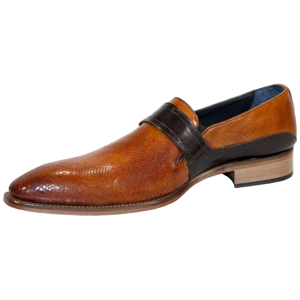 Duca Sezze Men's Cognac/Chocolate Snake Print/Calf-Skin Leather Loafers