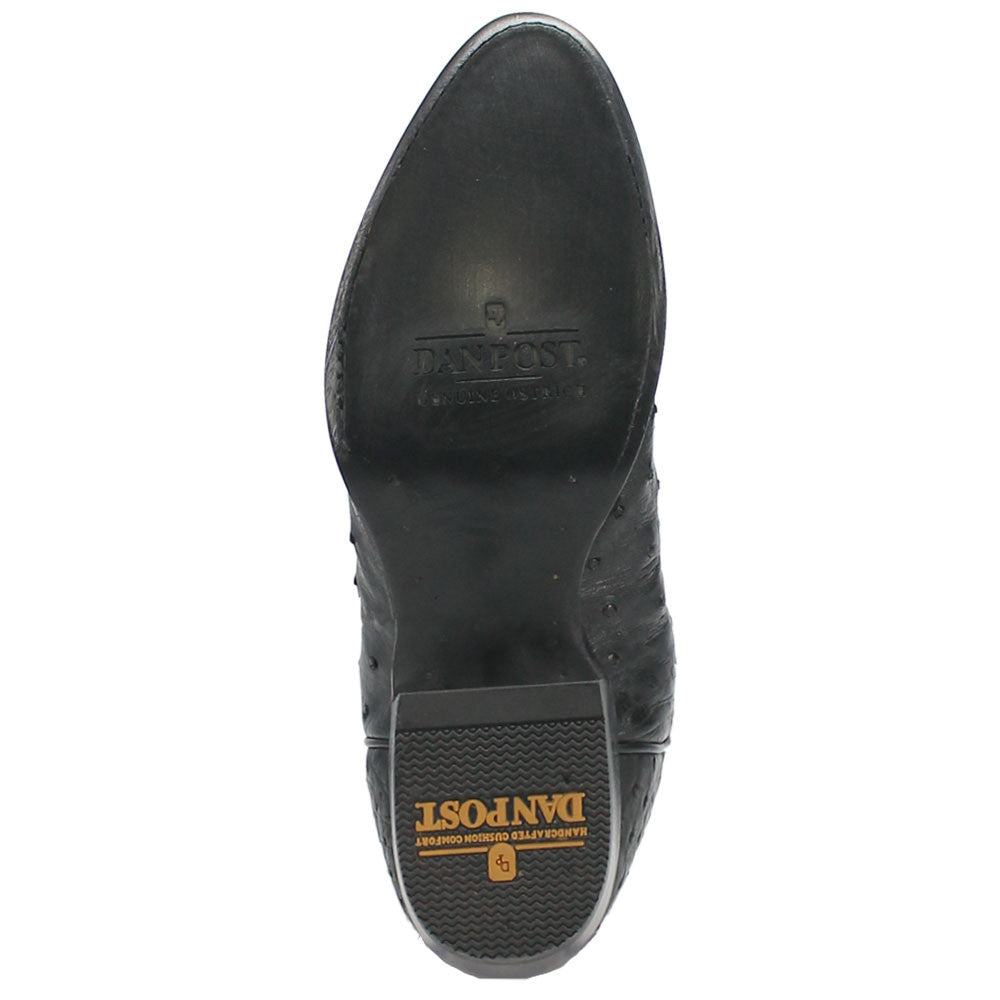 Dan Post Tempe Black Full Quill Ostrich Round Toe Western Cowboy Boots