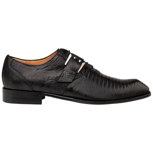Mezlan Omero Monk-Oxford Black Hand-Burnished Lizard Hybrid Dress Shoes