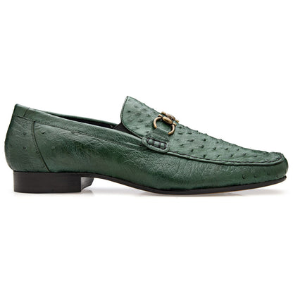 Belvedere Men’s Bartolo Full Quill Ostrich Forest Green Moc Toe Slip-On Dress Loafer