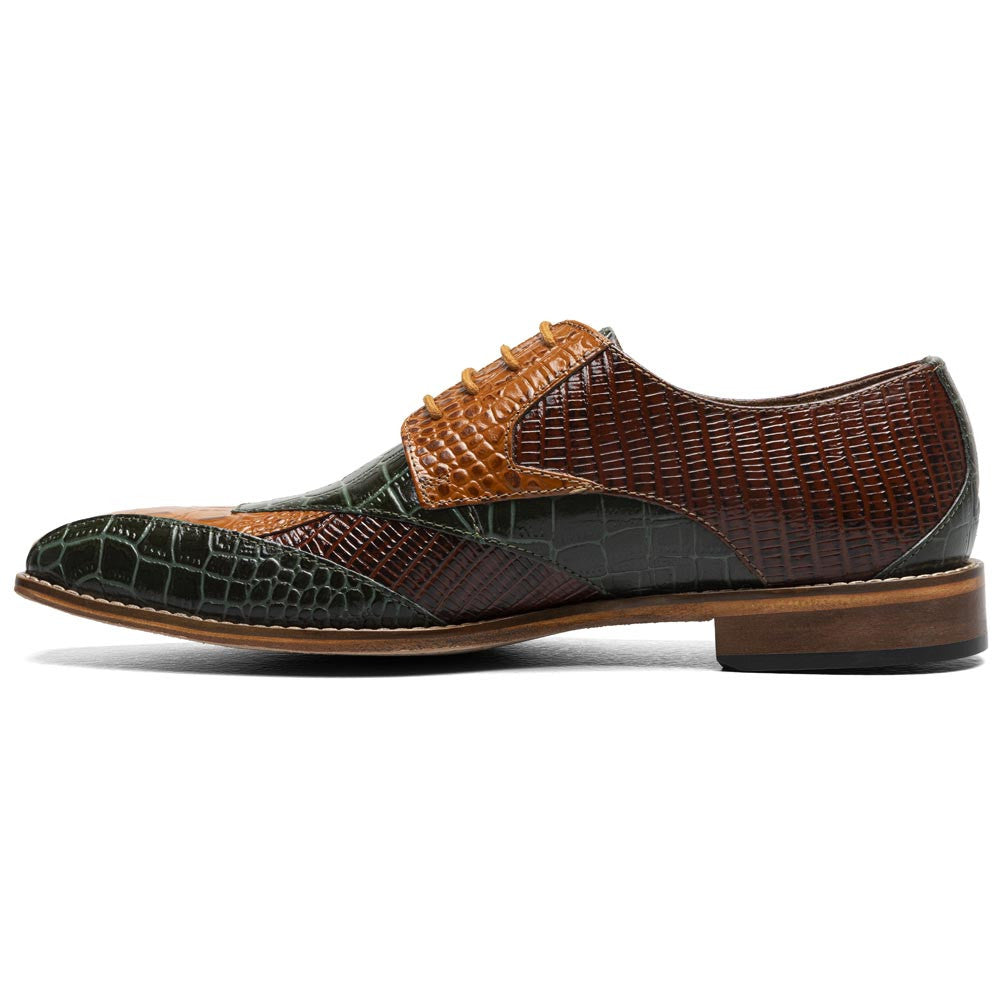 Stacy Adams Tristano Green Mu. Exotic Print Leather Bike Toe Derby (US Men Size)