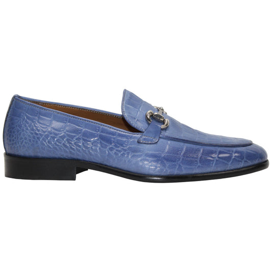 Vasto Light Blue Calfskin Leather Slip On | Duca Dress Loafers for Men