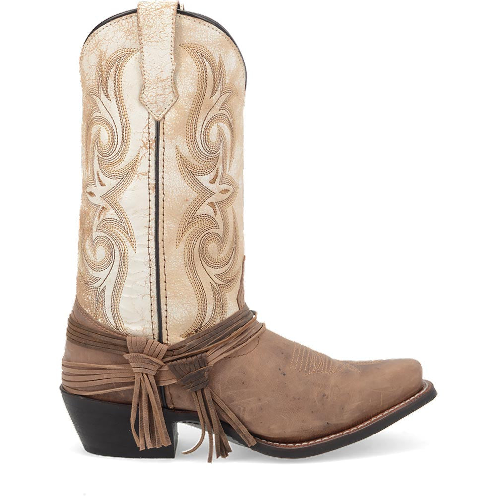 Laredo Myra Sand/White Leather Square Toe Western Cowgirl Boots (US Women Size)
