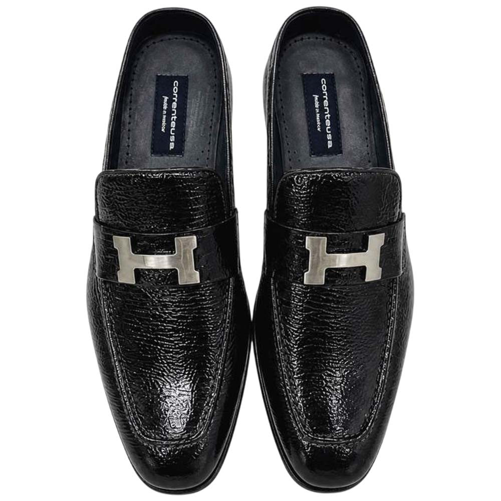 Corrente Men's Vita Calf Skin H-Buckle Mule - Black