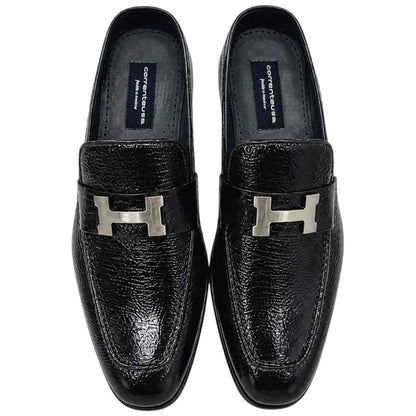 Corrente Men's Vita Calf Skin H-Buckle Mule - Black