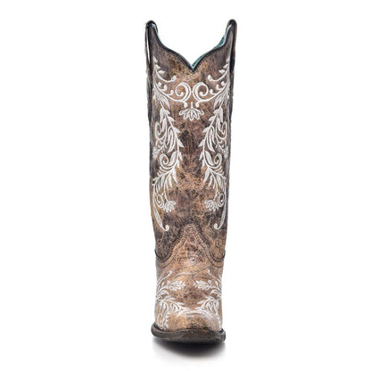 Corral Glow-in-the-Dark Brown/ White Embroidery Boots
