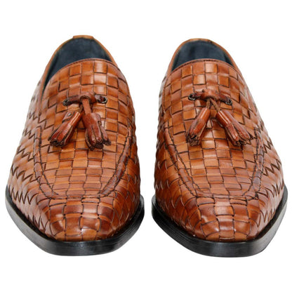 DUCA Tirrenea Cognac Men's Italian Woven Leather Tassel Loafers