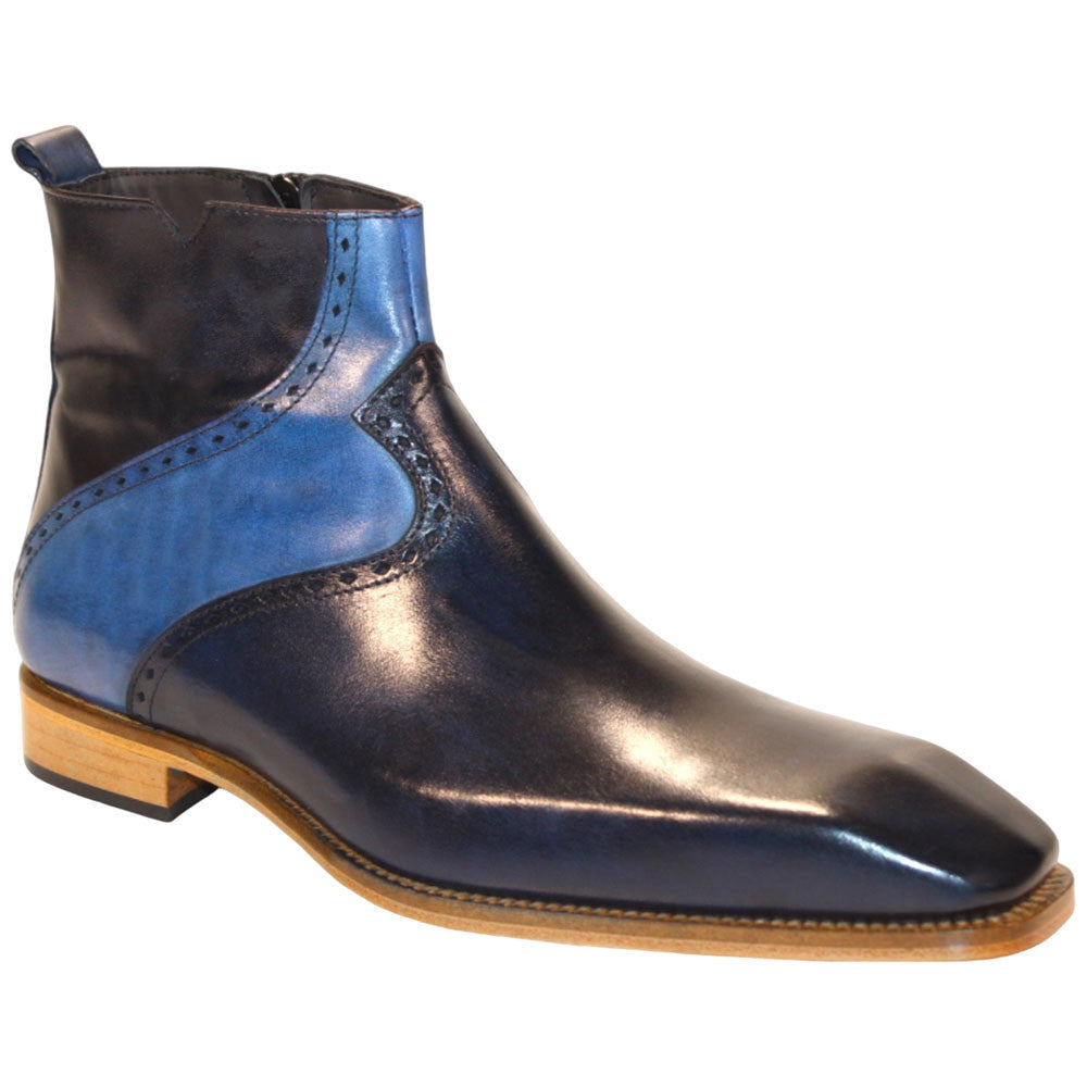 Duca Pedaso Men's Navy Calf-Skin Leather Zipper Ankle Oxfords Shoes