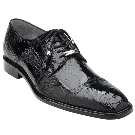 Belvedere Batta Black Men's Genuine Ostrich Cap Toe Lace Up Shoes