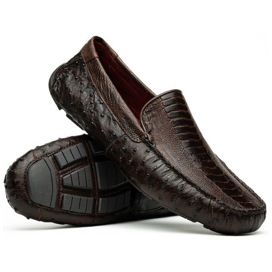 Alba Men’s Kango Tabac Genuine Ostrich Leg Driving Shoes | Marco Di Milano