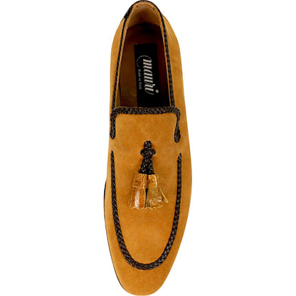 Mauri Chic Men's Toffee Exotic Ostrich / Suede Leather Tassels Slip-On Loafer
