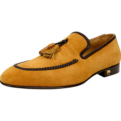 Mauri Chic Men's Toffee Exotic Ostrich / Suede Leather Tassels Slip-On Loafer
