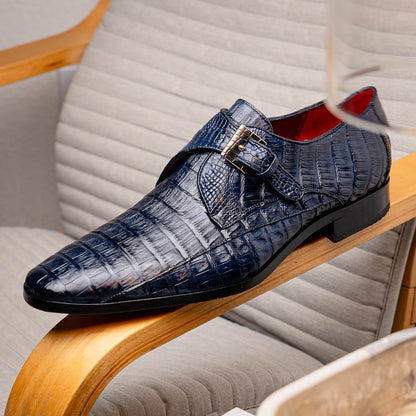 Marco Di Milano ROVIGO Caiman Navy Dress Monk Strap Shoes