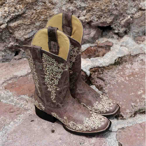 Corral Crater Bone Brown Embroidered Boots
