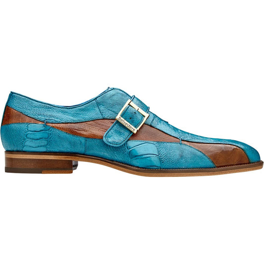 Belvedere Marte Antique Ocean/Antique Brandy Genuine Ostrich Monk Strap Shoes