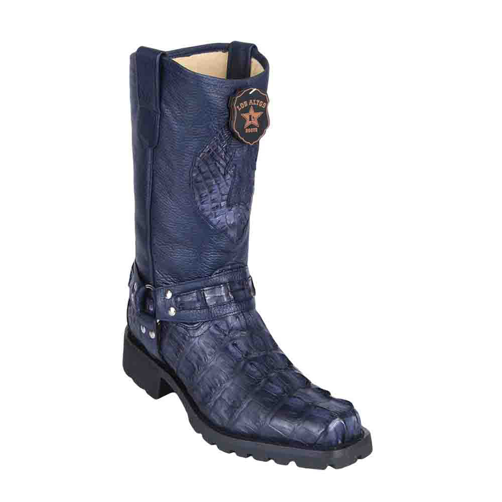 Los Altos Genuine Caiman Tail Navy Men’s Motorcycle Boot