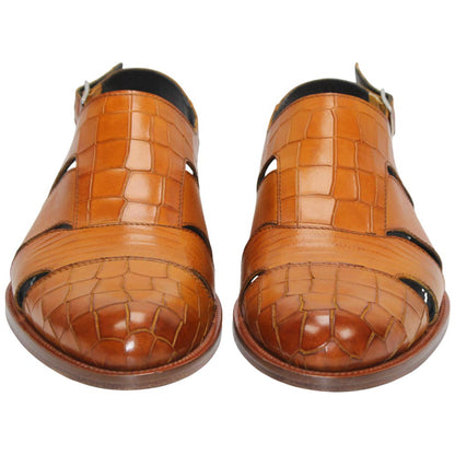 Positano Senape Calfskin Exotic Print Sandal | Duca Dress Sandals for Men