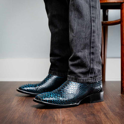 Missouri Genuine Python Skin Black and Blue Cowboy Boot | Marco Di Milano Western Boots
