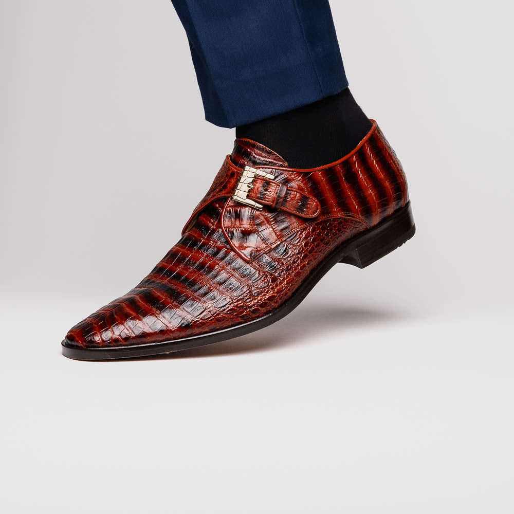 Marco Di Milano Rovigo Caiman Cognac Dress Monk Strap Shoes