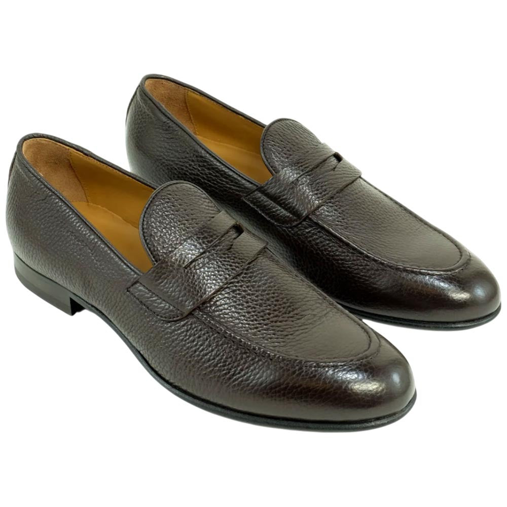 Alan Payne Men's Carlo Brown Round Toe Pebble Grain Italian Calfskin Penny Loafer