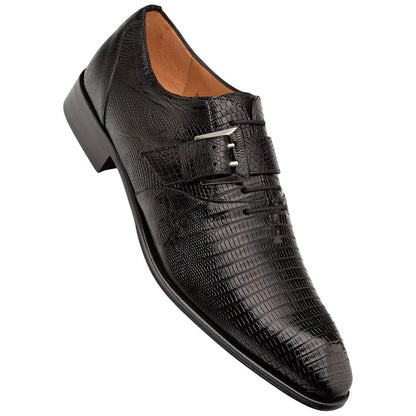 Mezlan Omero Monk-Oxford Black Hand-Burnished Lizard Hybrid Dress Shoes