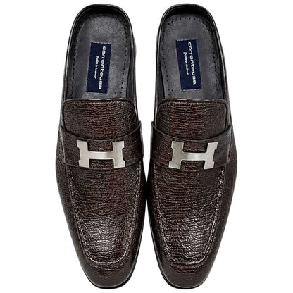 Corrente Men's Vita Calf Skin H-Buckle Mule - Dark Brown