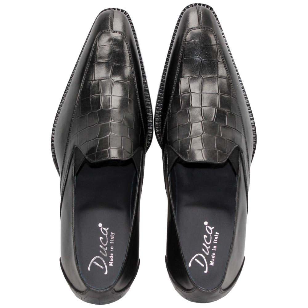Duca Trento Men's Shoes - Black Crocodile Print - Calf-Skin Leather Slip-On