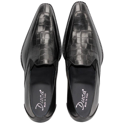 Duca Trento Men's Shoes - Black Crocodile Print - Calf-Skin Leather Slip-On