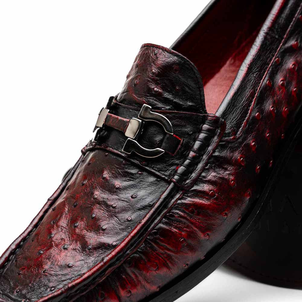 Ferrioni Black Cherry Genuine Ostrich Moc Toe Bit Loafers | MARCO DI MILANO