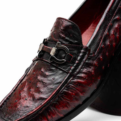 Ferrioni Black Cherry Genuine Ostrich Moc Toe Bit Loafers | MARCO DI MILANO