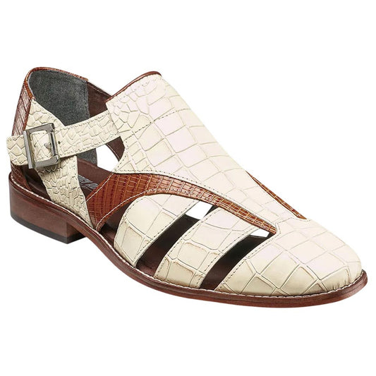 Stacy Adams Calandro Croco & Lizard Print Ivory Multi City Sandal for Men