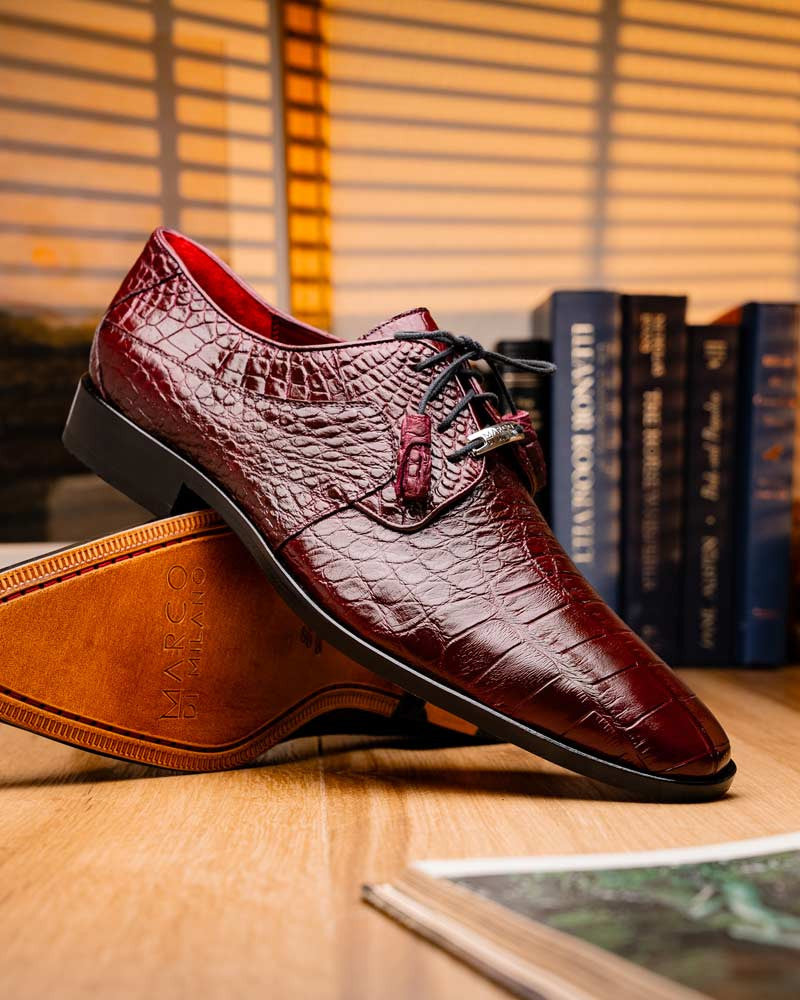 Marco Di Milano Fitipaldi Wine Alligator Derby Shoes