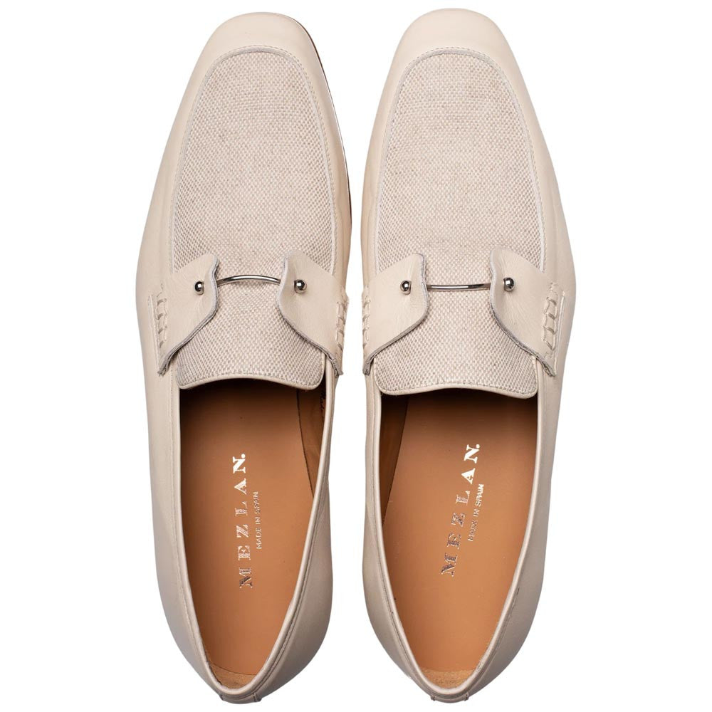 Mezlan Men's Saona Bone Calf/Linen Moc Toe Slip-On Loafer